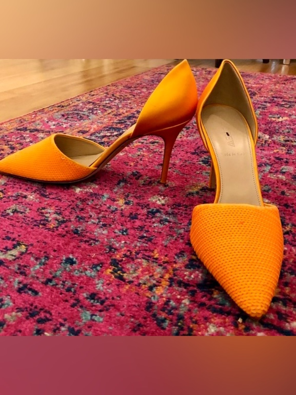 J. Crew Orange Sequin Pointed-Toe Slingback Heels